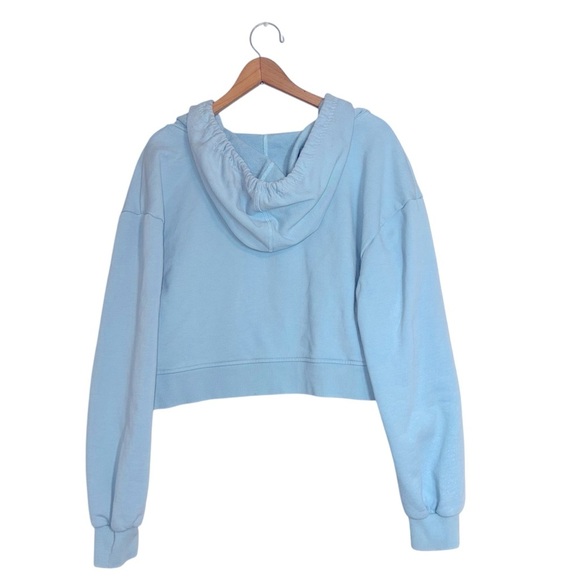 For Love & Lemons Harper Crop Hoodie Blue V‎ Neck Drawstring Sweatshirt Size M - Picture 5 of 13